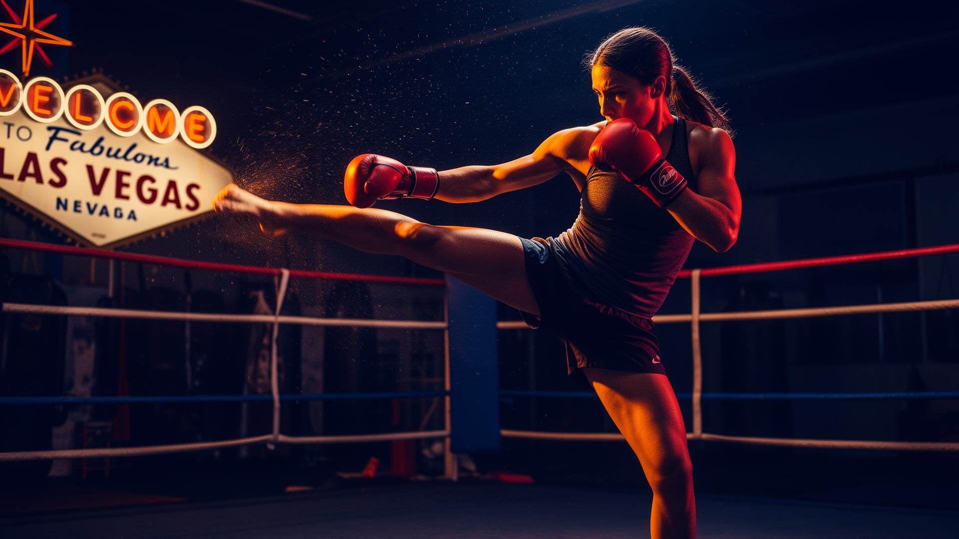 Athlete throwing a kickboxing kick in a Las Vegas gym